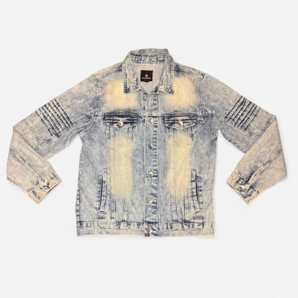 Southpole Men's Acid Wash Moto L Denim Jacket Retro Y2K Streetwear